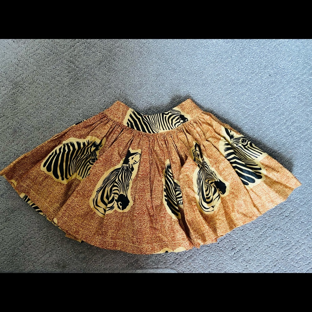 Anthropologie SIKA Zebra A-line Side Pockets Cotton Skirt Ghana 3T